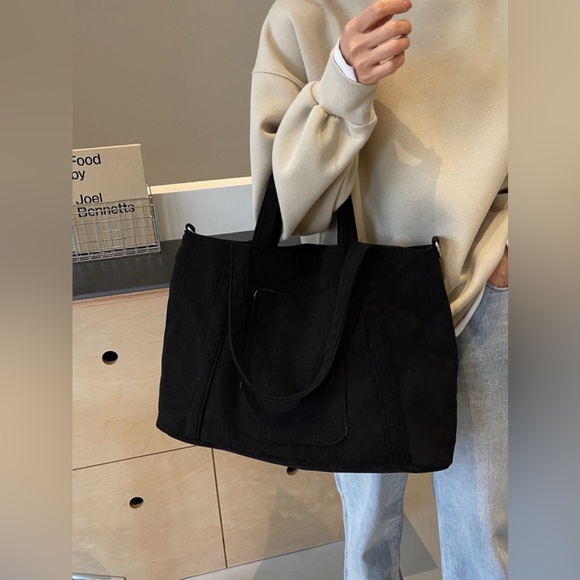 Corduroy Solid Large Tote Bag - Picture 8 of 15